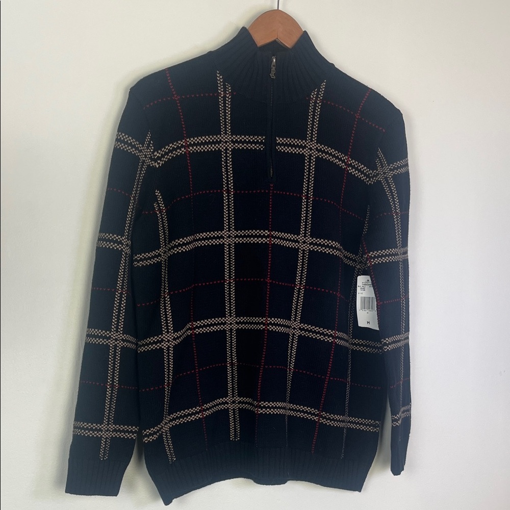 Lauren Ralph Lauren black and Red Plaid Zip-Up Sweater